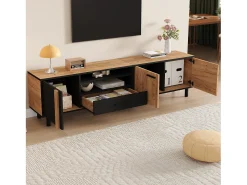 Merax Móvel para TV de sala de estar - 180 x 32,5 x 50 cm - com 3 portas + 1 gaveta + prateleira - para TVs de 80 polegadas - aglomerado - preto + natural^ Móvel De Tv