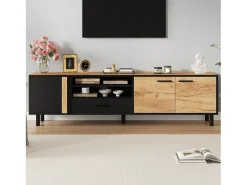 Merax Móvel para TV de sala de estar - 180 x 32,5 x 50 cm - com 3 portas + 1 gaveta + prateleira - para TVs de 80 polegadas - aglomerado - preto + natural^ Móvel De Tv