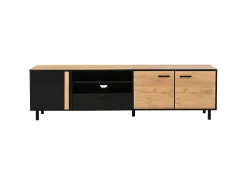 Merax Móvel para TV de sala de estar - 180 x 32,5 x 50 cm - com 3 portas + 1 gaveta + prateleira - para TVs de 80 polegadas - aglomerado - preto + natural^ Móvel De Tv