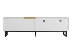 Móvel para TV de sala de estar com 2 portas, 2 gavetas e 2 compartimentos, com pés de metal, e madeira.^ Móvel De Tv