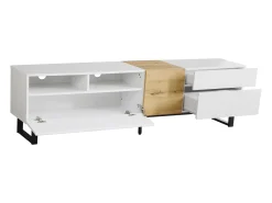 Móvel para TV de sala de estar com 2 portas, 2 gavetas e 2 compartimentos, com pés de metal, e madeira.^ Móvel De Tv