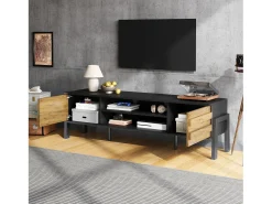 Móvel De Tv*Merax Móvel para TV de sala de estar - 175 x 39,5 x 53 cm - com 2 portas + espaço de armazenamento aberto - para TVs de até 70 polegadas - aglomerado - Preto