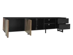 Sale Móvel para TV, efeito mármore , iluminação LED, duas portas, duas gavetas, MDF, 200 x 38 x 50 cm Preto