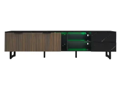 Sale Móvel para TV, efeito mármore , iluminação LED, duas portas, duas gavetas, MDF, 200 x 38 x 50 cm Preto