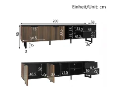 Sale Móvel para TV, efeito mármore , iluminação LED, duas portas, duas gavetas, MDF, 200 x 38 x 50 cm Preto