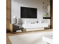 Móvel para TV em madeira e brilhante com iluminação LED. Combina o estilo rústico com um design moderno.^ Móvel De Tv