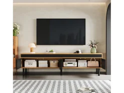 Móvel De Tv* Móvel para TV em madeira e , modelo baixo com 4 portas, ideal para hall de entrada e quarto, 170x38x47,7cm Preto
