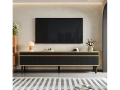 Móvel De Tv* Móvel para TV em madeira e , modelo baixo com 4 portas, ideal para hall de entrada e quarto, 170x38x47,7cm Preto