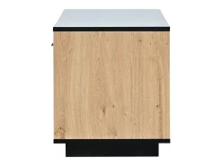 Móvel De Tv* Móvel para TV em madeira preta e natural, com 3 portas, 2 compartimentos abertos e 1 gaveta, com LED. Preto