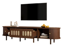 Merax Móvel para TV em nogueira escura - 180 x 40 x 40 cm - design em rattan - com porta + 2 gavetas - MDF - marrom^ Móvel De Tv