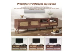 Móvel De Tv| Móvel para TV em rattan com 2 gavetas e 2 portas, em madeira, para televisores de 80 polegadas, 200 x 37 x 49 cm Natural escuro
