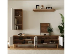 Móvel De Tv*Hauss Spole Móvel para TV, espaço de arrumação e prateleiras de parede para sala de estar, com 5 portas, e natural. Branco