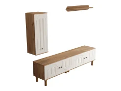 Móvel De Tv*Hauss Spole Móvel para TV, espaço de arrumação e prateleiras de parede para sala de estar, com 5 portas, e natural. Branco