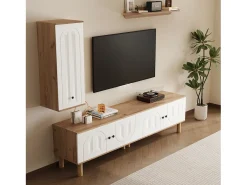 Móvel De Tv*Hauss Spole Móvel para TV, espaço de arrumação e prateleiras de parede para sala de estar, com 5 portas, e natural. Branco