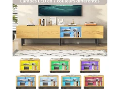Online Móvel para TV, estilo industrial, 175 cm, com iluminação LED, prateleiras e espaço de armazenamento, 3 portas, madeira. Natural claro