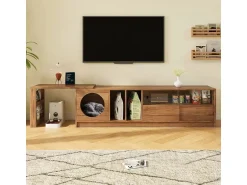 Best ModernLuxe Móvel para TV giratório 180(+80)x40x50 cm - espaço de descanso para animais de estimação - portas corrediças - prateleiras abertas - cor natural Natural claro