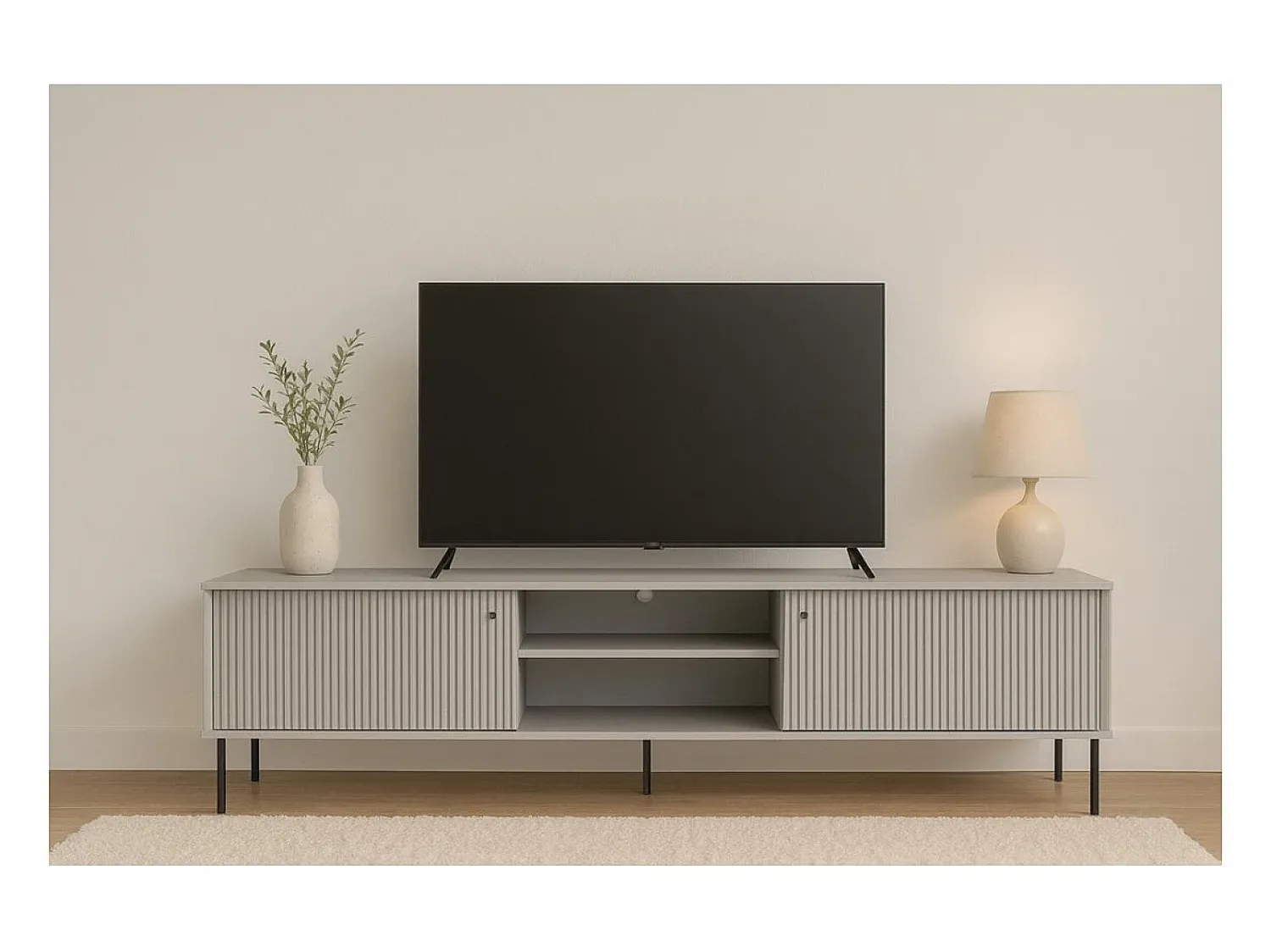 Outlet Meublorama Móvel para TV ISIS – 2 portas & 2 niches – Cinza – 157x55x41 cm Cinzento