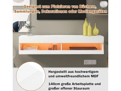 Móvel De Tv* Móvel para TV LED com iluminação LED e espaço de armazenamento - 140x40x30,5cm Branco