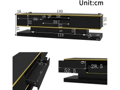 Best ModernLuxe Móvel para TV moderno 180×38×45 cm - com três gavetas - com um compartimento aberto - com iluminação LED - Preto