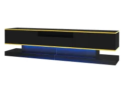 Best ModernLuxe Móvel para TV moderno 180×38×45 cm - com três gavetas - com um compartimento aberto - com iluminação LED - Preto