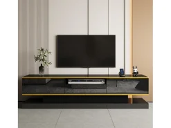Best ModernLuxe Móvel para TV moderno 180×38×45 cm - com três gavetas - com um compartimento aberto - com iluminação LED - Preto