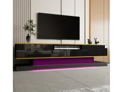 Best ModernLuxe Móvel para TV moderno 180×38×45 cm - com três gavetas - com um compartimento aberto - com iluminação LED - Preto