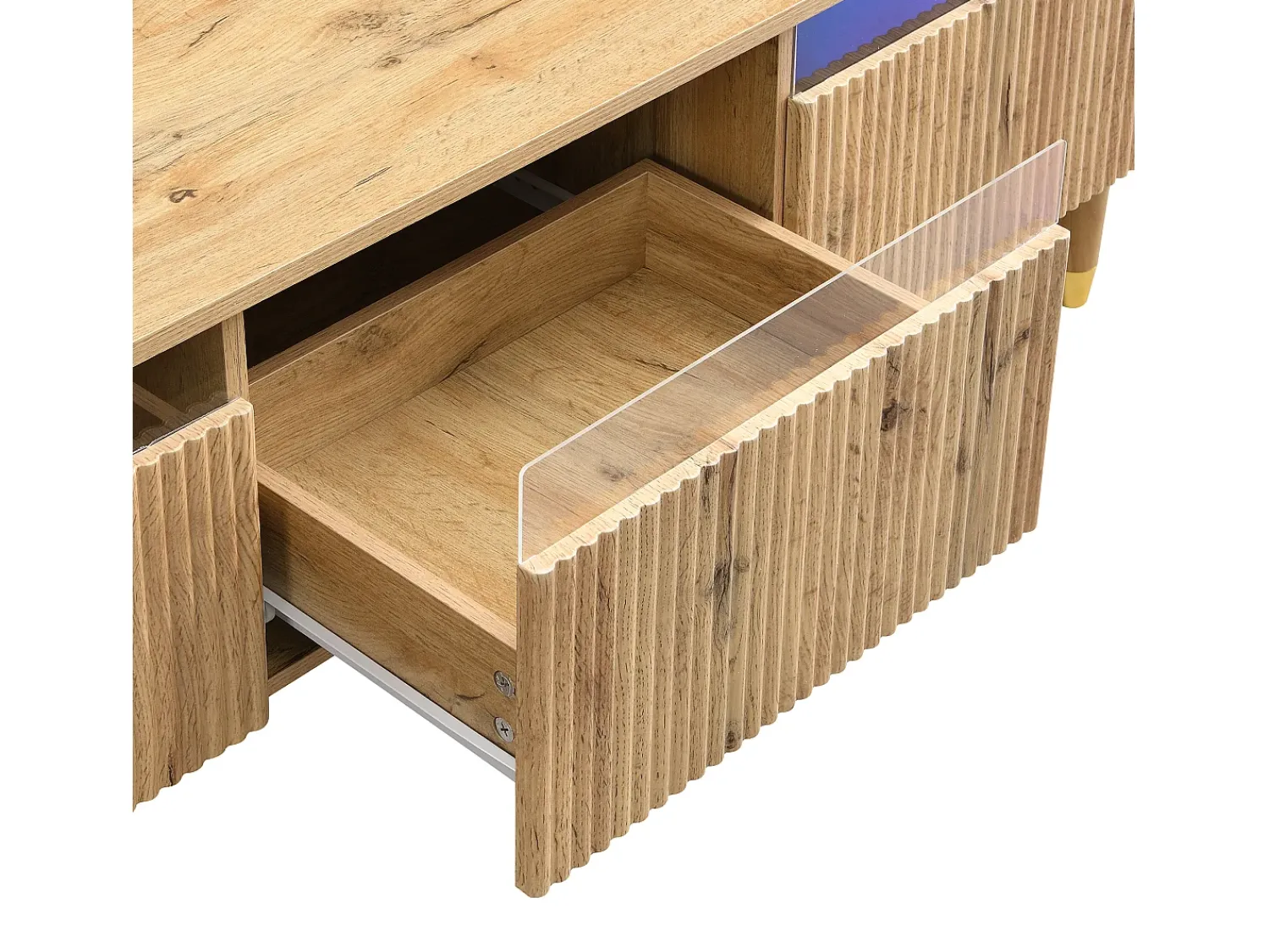 New ModernLuxe Móvel para TV moderno 178×35×45 cm - com iluminação LED - 4 gavetas - acabamento madeirado - MDF - natural Natural claro