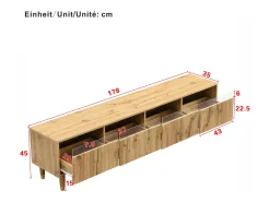 New ModernLuxe Móvel para TV moderno 178×35×45 cm - com iluminação LED - 4 gavetas - acabamento madeirado - MDF - natural Natural claro