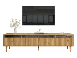 New ModernLuxe Móvel para TV moderno 178×35×45 cm - com iluminação LED - 4 gavetas - acabamento madeirado - MDF - natural Natural claro