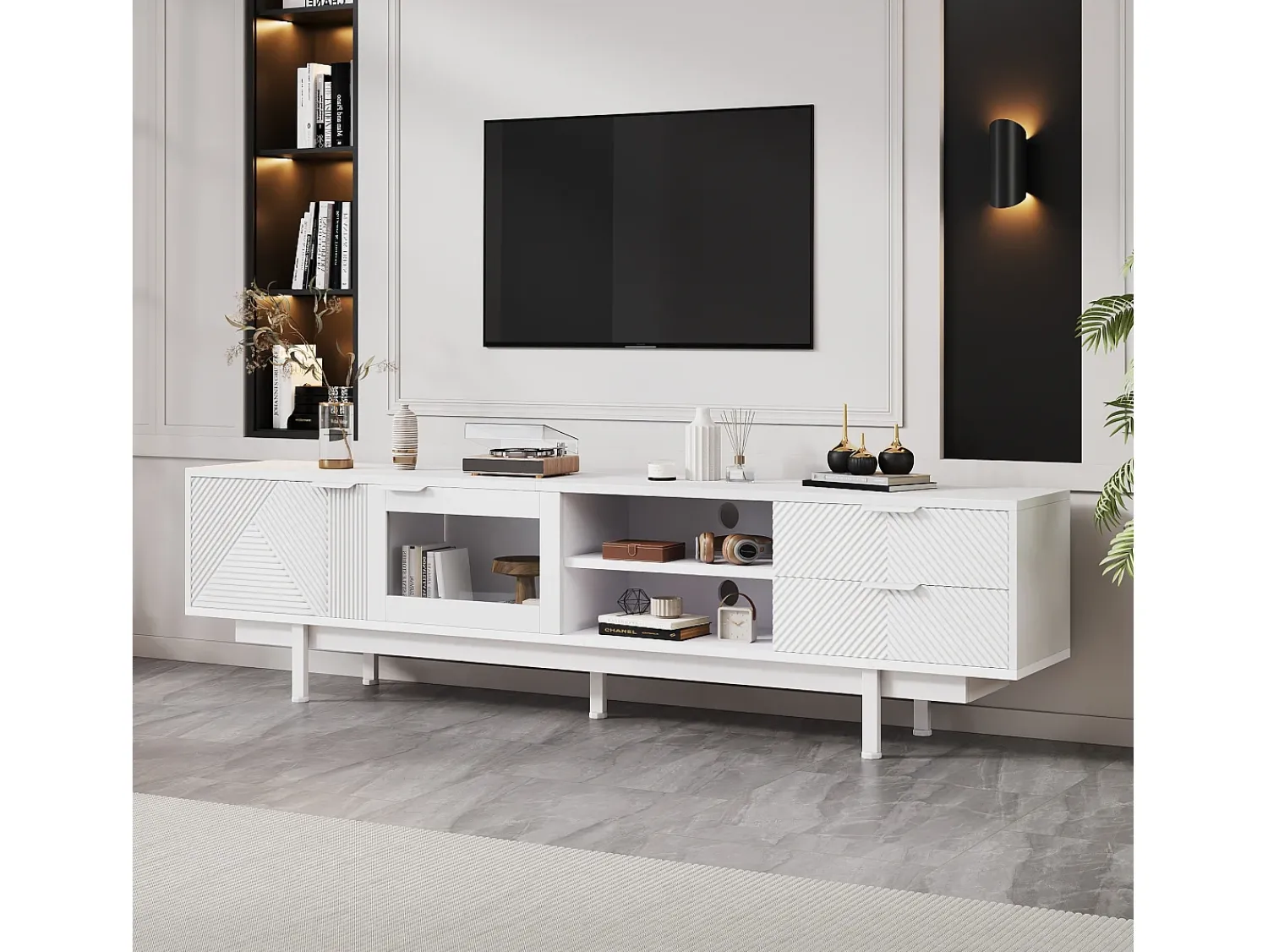 ModernLuxe Móvel para TV moderno 200×40×50,5 cm - com 2 portas e 2 gavetas - para televisores até 80 polegadas -^ Móvel De Tv