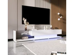 Móvel De Tv* Móvel para TV, painéis baixos, divisórias de vidro brilhante, iluminação LED variável. Design rústico e moderno. Branco