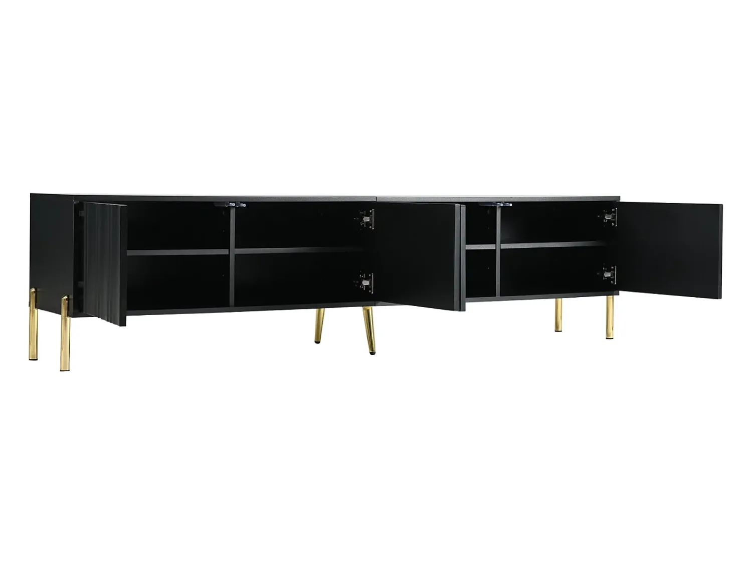 Online Móvel para TV , 190 × 38 × 48 cm – Pés dourados, portas com ranhuras, design moderno para sala de estar. Preto