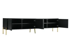 Móvel De Tv| Móvel para TV , 190 cm, com 4 portas, pés dourados e portas com ranhuras. Preto