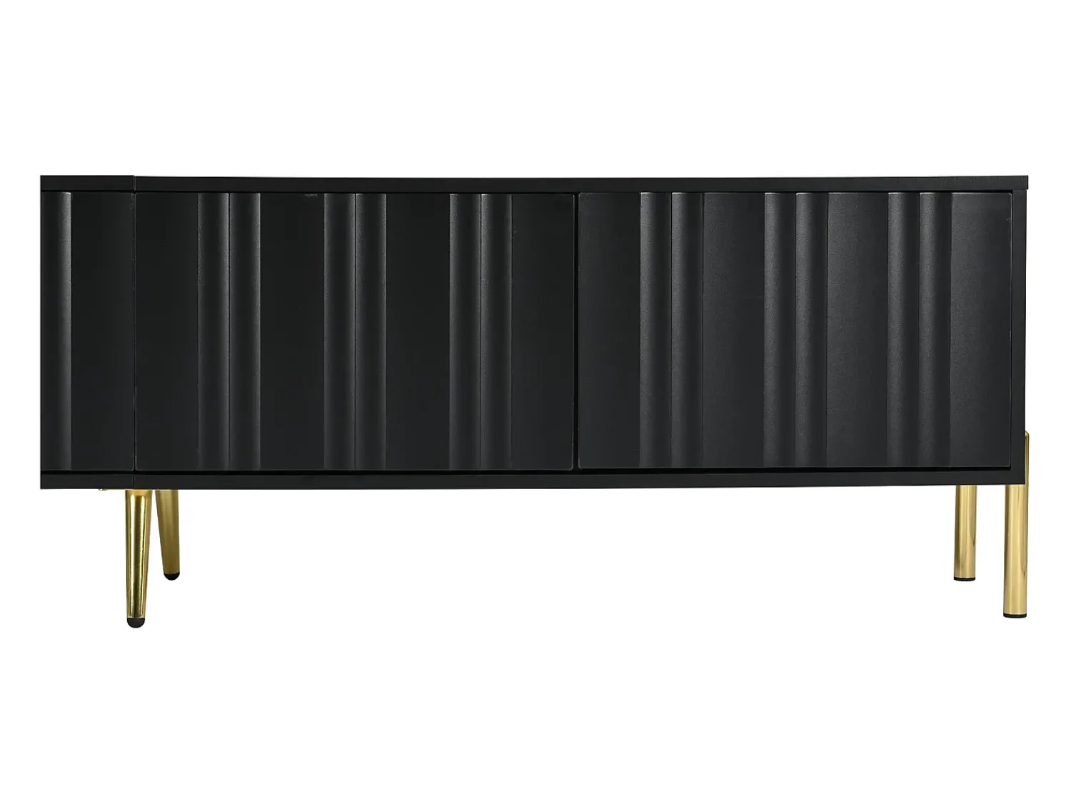 Móvel De Tv| Móvel para TV , 190 cm, com 4 portas, pés dourados e portas com ranhuras. Preto
