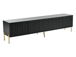 Móvel De Tv| Móvel para TV , 190 cm, com 4 portas, pés dourados e portas com ranhuras. Preto