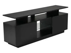 Móvel De Tv| Móvel para TV de 140 cm, iluminação LED de 16 cores, portas laqueadas com painéis de vidro, espaço para TVs de até 60