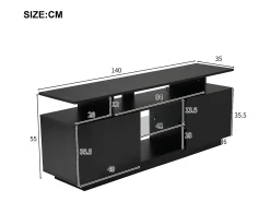 Móvel De Tv| Móvel para TV de 140 cm, iluminação LED de 16 cores, portas laqueadas com painéis de vidro, espaço para TVs de até 60