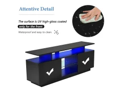Móvel De Tv| Móvel para TV de 140 cm, iluminação LED de 16 cores, portas laqueadas com painéis de vidro, espaço para TVs de até 60
