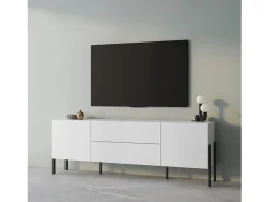Hot Meublorama Móvel para TV SALMA – 2 portas & 2 gavetas Push-to-Open – super mate & preto Mate Branco
