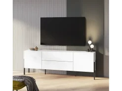 Hot Meublorama Móvel para TV SALMA – 2 portas & 2 gavetas Push-to-Open – super mate & preto Mate Branco