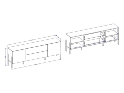 Hot Meublorama Móvel para TV SALMA – 2 portas & 2 gavetas Push-to-Open – super mate & preto Mate Branco