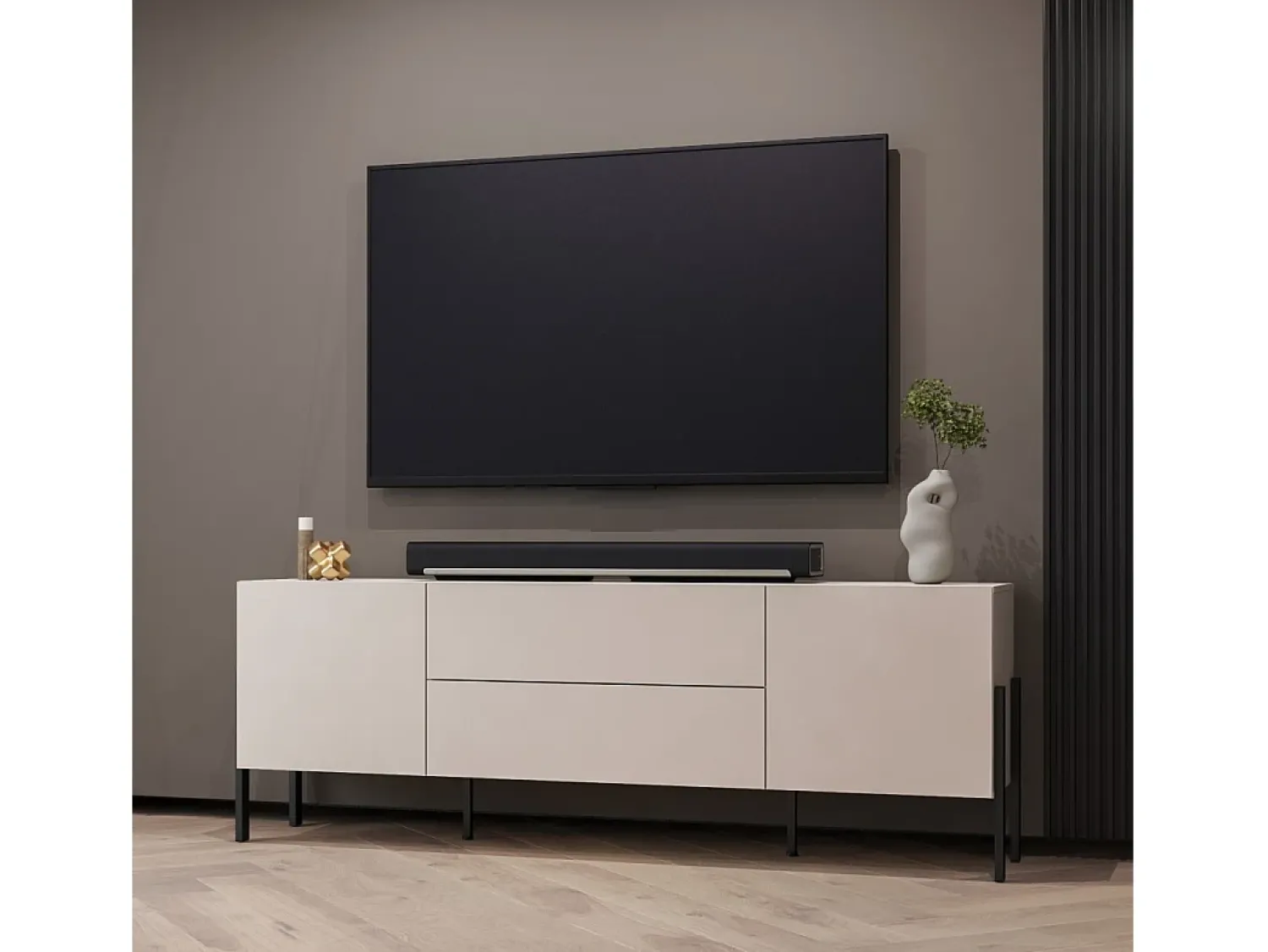 Meublorama Móvel para TV SALMA – 2 portas & 2 gavetas Push-to-Open – & preto fosco, 207×70×40 cm^ Móvel De Tv