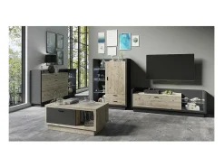 Meublorama Móvel para TV XL 220cm. Coleção CORK. Cor cinza antracite e pinho.^ Móvel De Tv