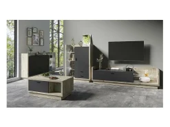 Meublorama Móvel para TV XL 220cm. Coleção CORK. Cores Pinho e cinza antracite.^ Móvel De Tv