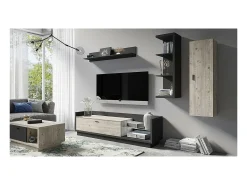 Meublorama Móvel para TV XL 220cm com LED integrado. Coleção CORK. Cores cinza antracite e pinho.^ Móvel De Tv