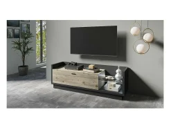 Meublorama Móvel para TV XL 220cm com LED integrado. Coleção CORK. Cores cinza antracite e pinho.^ Móvel De Tv