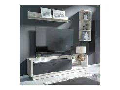 Móvel De Tv*Meublorama Móvel para TV XL 220cm com LED integrado. Coleção CORK. Cores Pinho e cinza antracite. Castanho