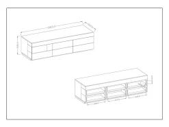 New Meublorama Móvel para TV XL design 200cm coleção KILES. Cores e cinza. Branco