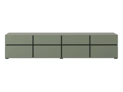 Discount Meublorama Móvel para TV XL na cor sálvia, 225cm, coleção HAVANA. Móvel design com 4 portas e 4 gavetas. Verde