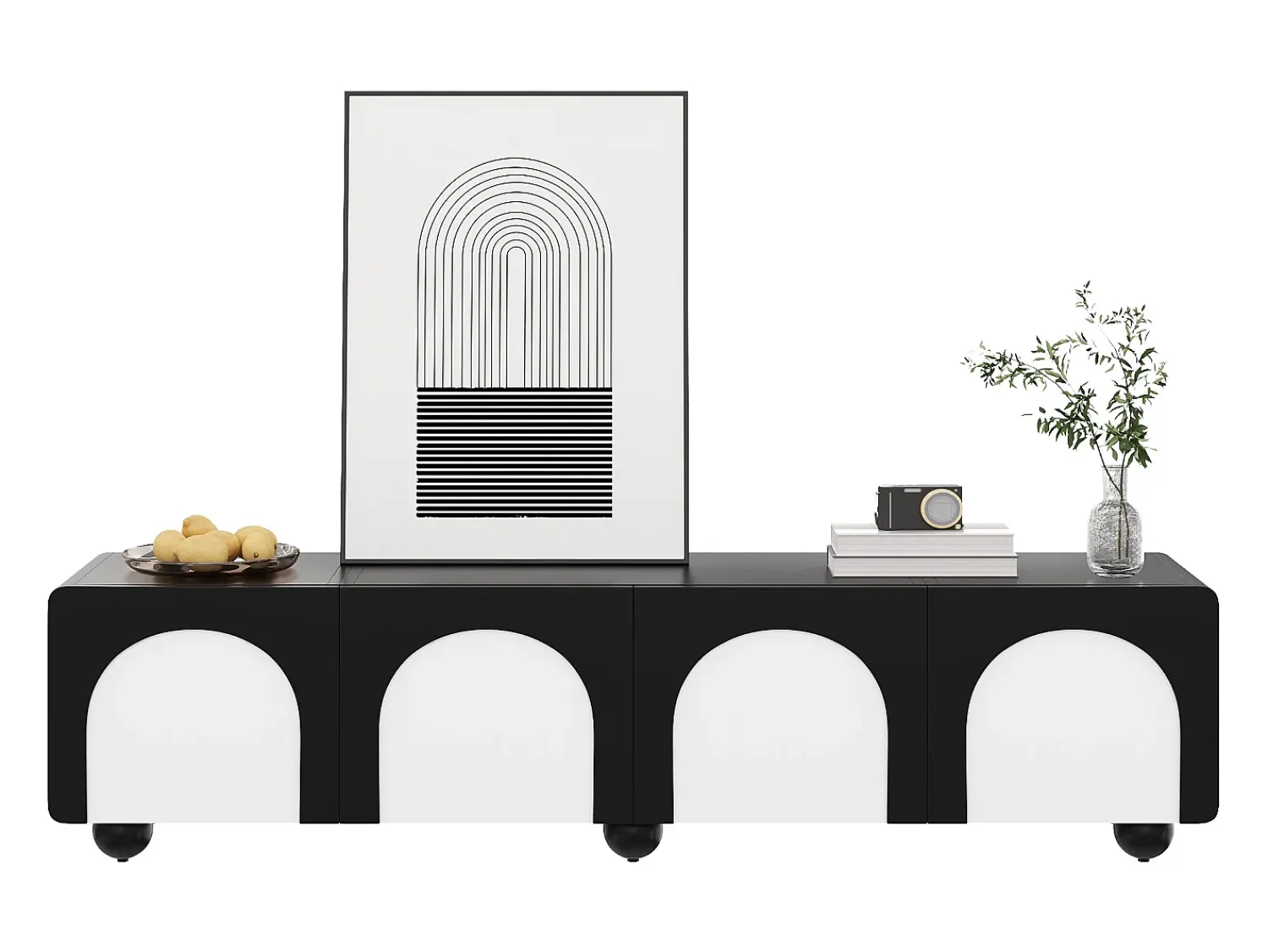 ModernLuxe Móvel para TV 180x38x45 cm - 2 gavetas e 2 portas - Design bicor - Pés redondos - MDF + painéis de partículas - Preto e branco^ Móvel De Tv